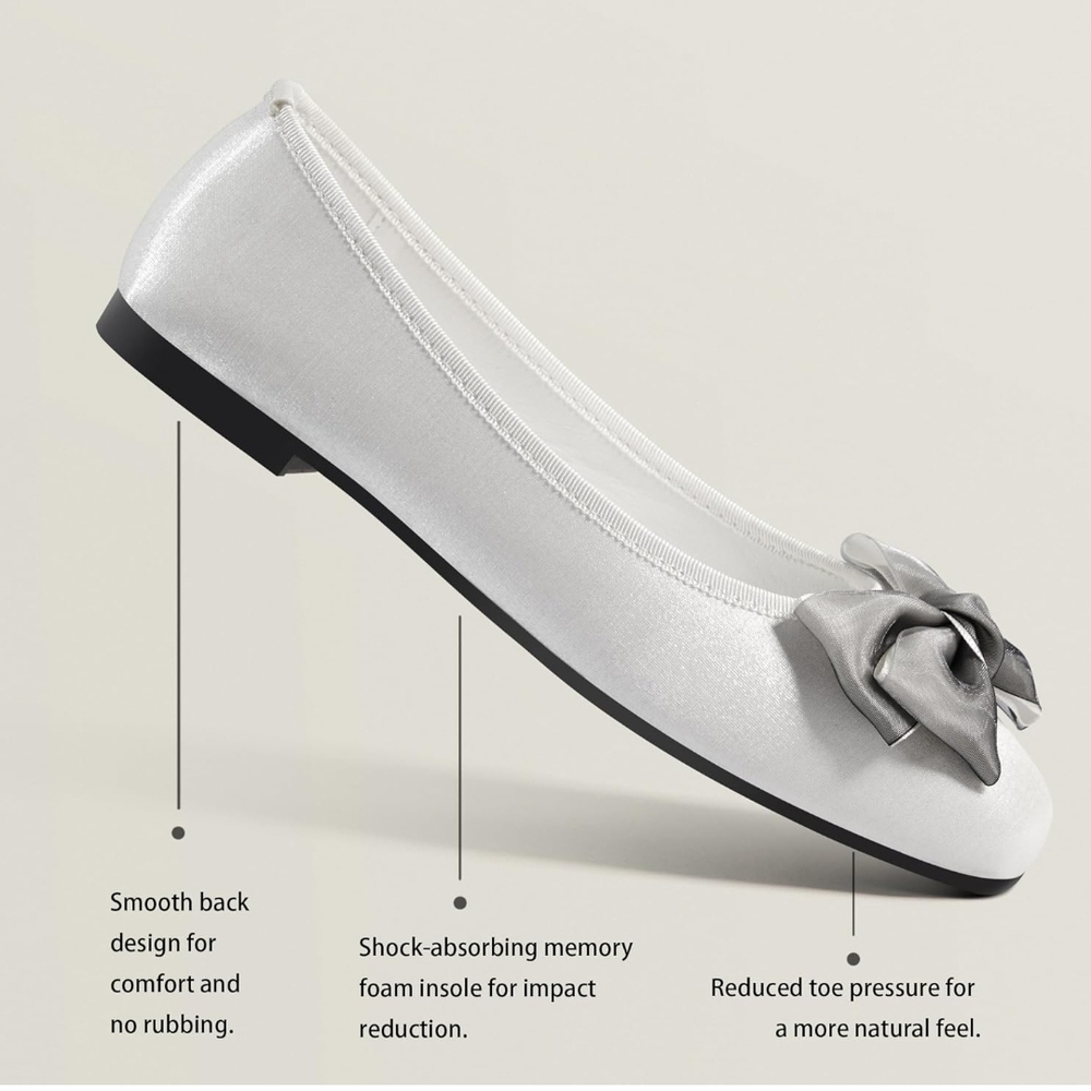 Elegant White Ballet Flats with Bow